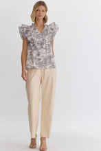Load image into Gallery viewer, AW Blue Printed Ruffle Sleeve Top