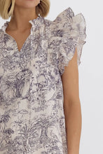 Load image into Gallery viewer, AW Blue Printed Ruffle Sleeve Top