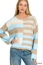 Load image into Gallery viewer, Sky Blue Color Block Sweater